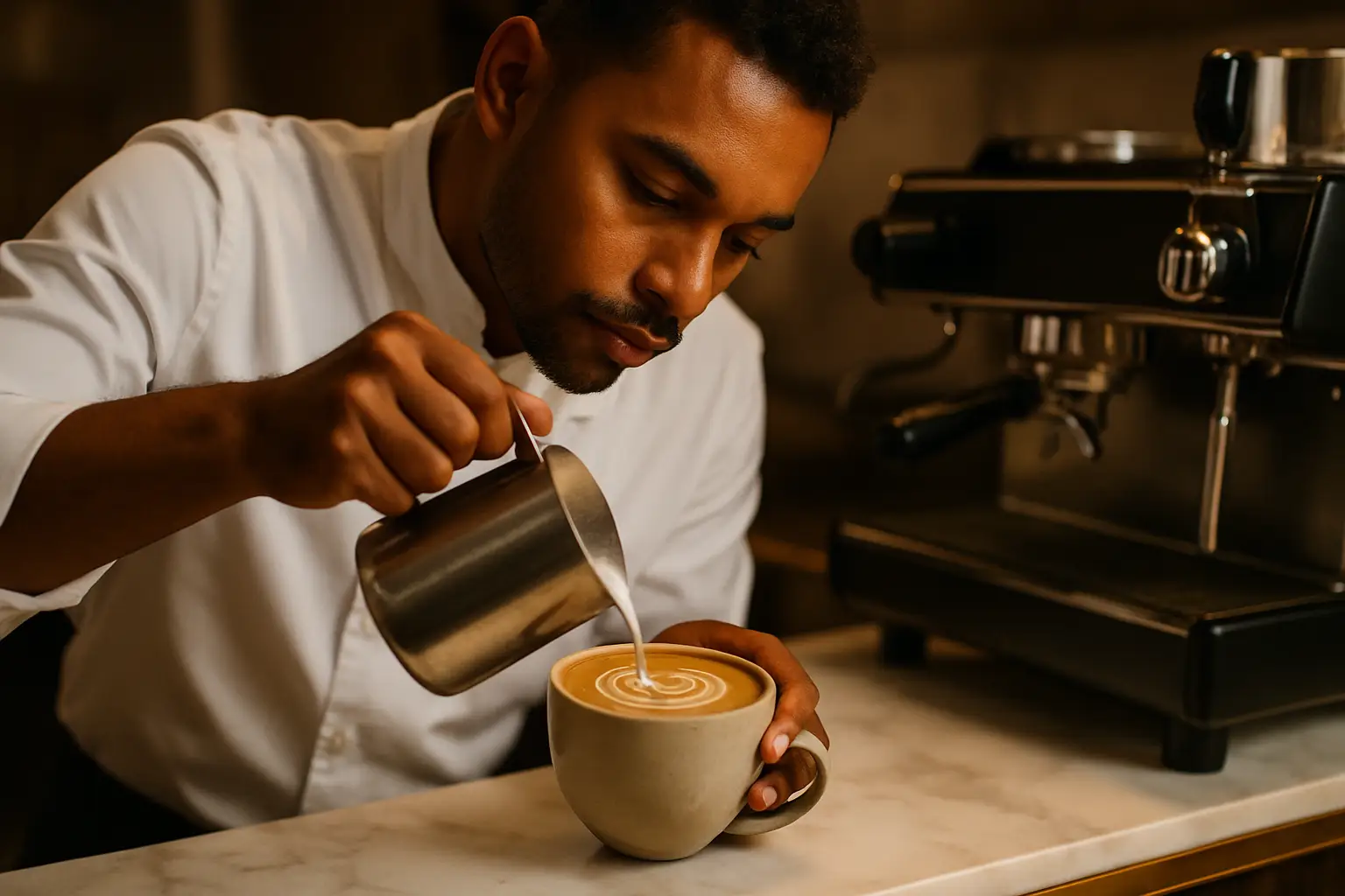 Barista crafting the perfect coffee at Shemajeee